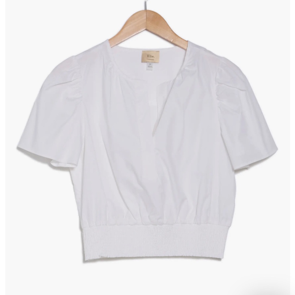 Elie Tahari White Boxy Crop Blouse
